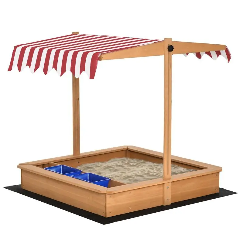 Wooden Sandbox with Adjustable Canopy, 107.5 × 107.5 × 100 cm