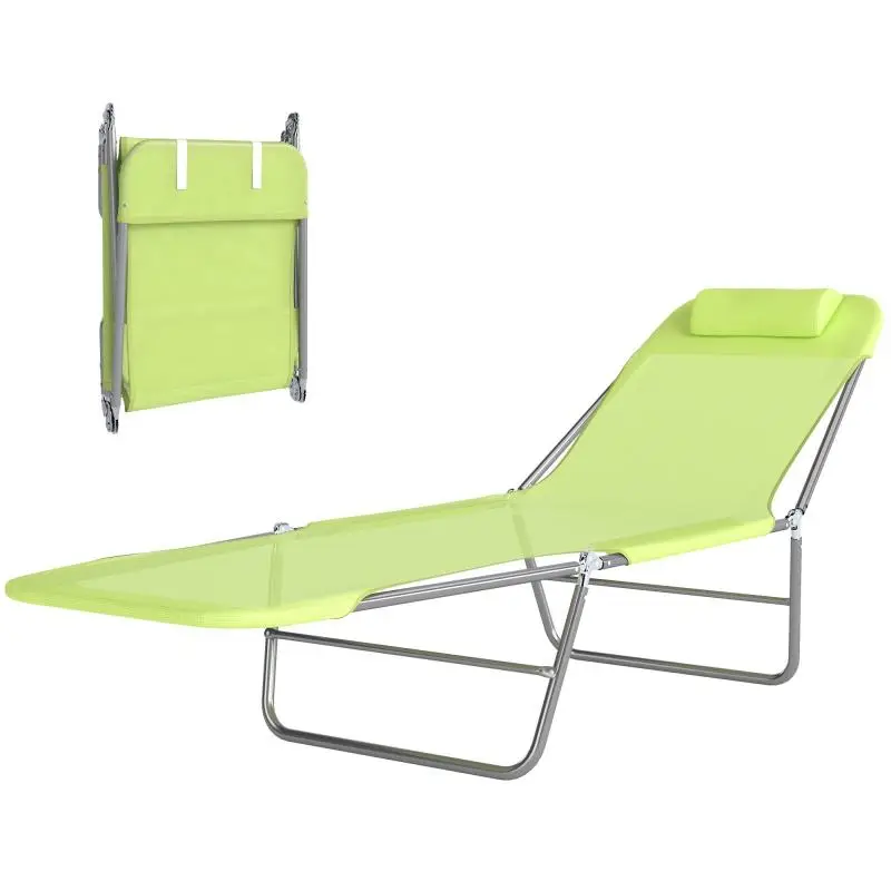 Foldable Sun Lounger with Reclining Backrest and Cushion