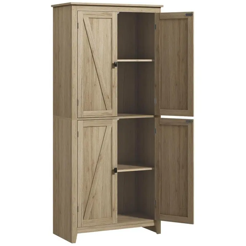 4-Door Kitchen Cabinet with Adjustable Shelves, 80 x 40 x 182 cm