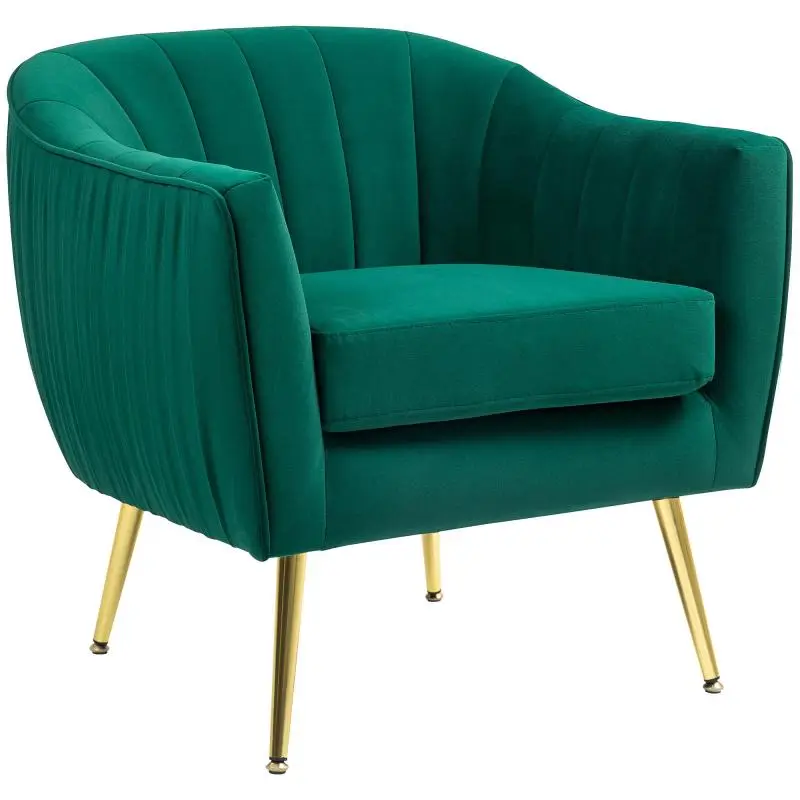 Upholstered Armchair with Metal Legs, Green