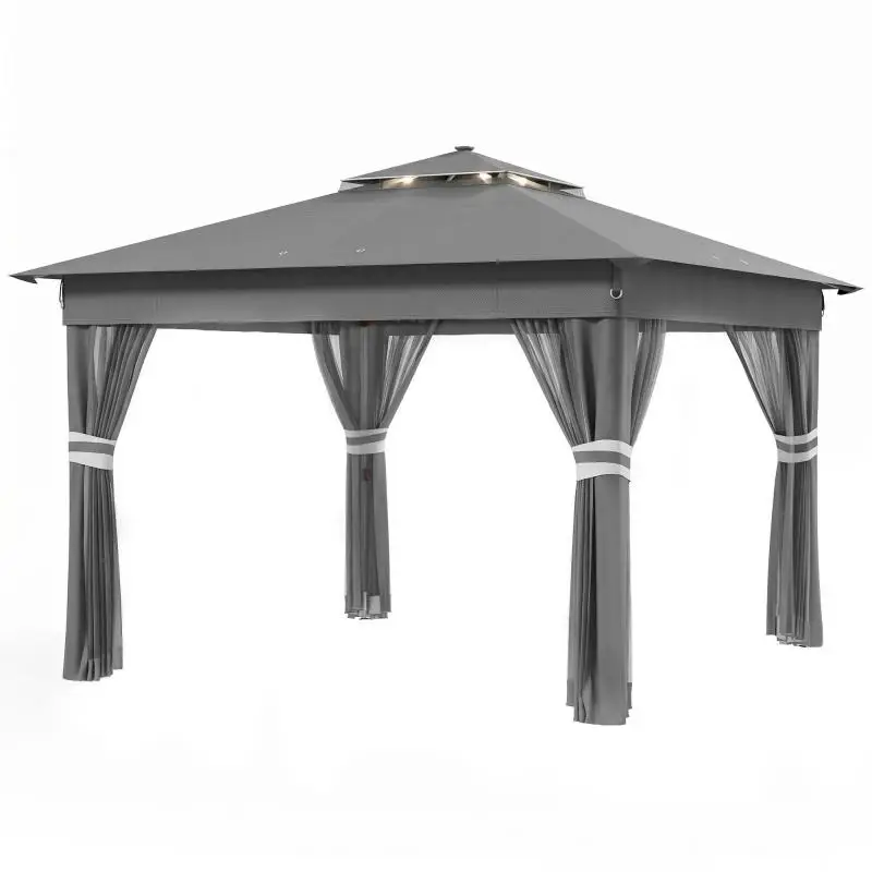 Height-Adjustable Garden Gazebo with LED Lights