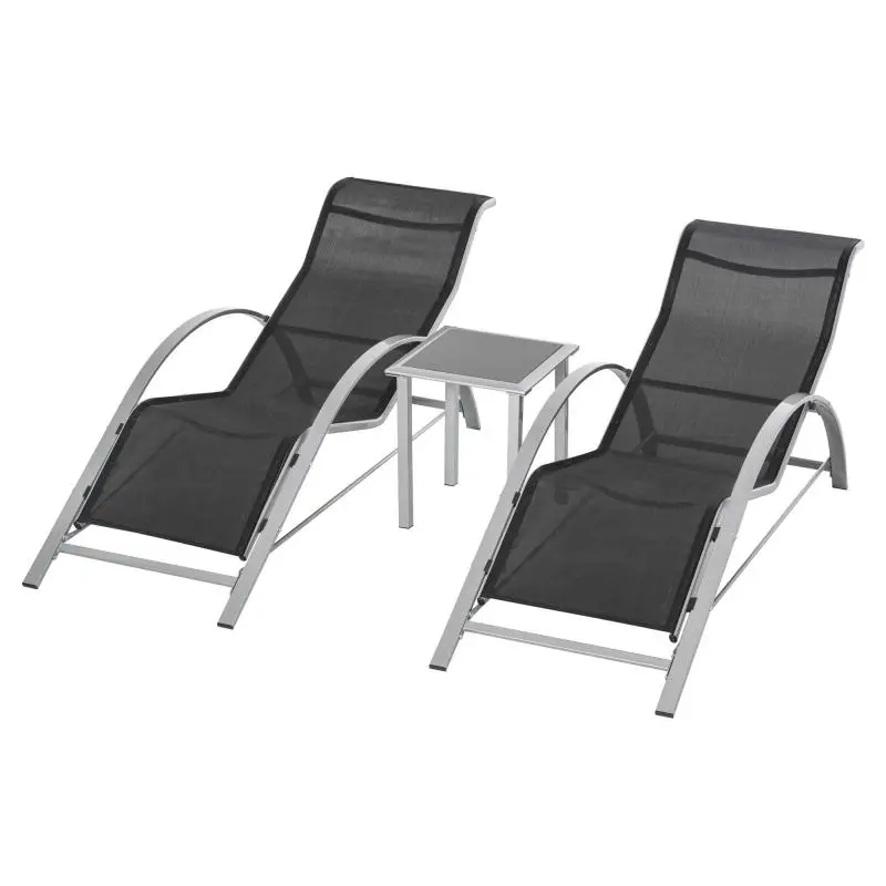 Set of 2 Garden Recliners with Side Table