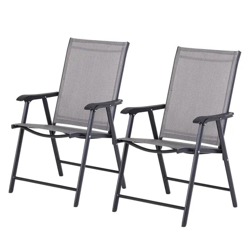 Set of 2 Folding Garden Chairs with Armrests, Grey