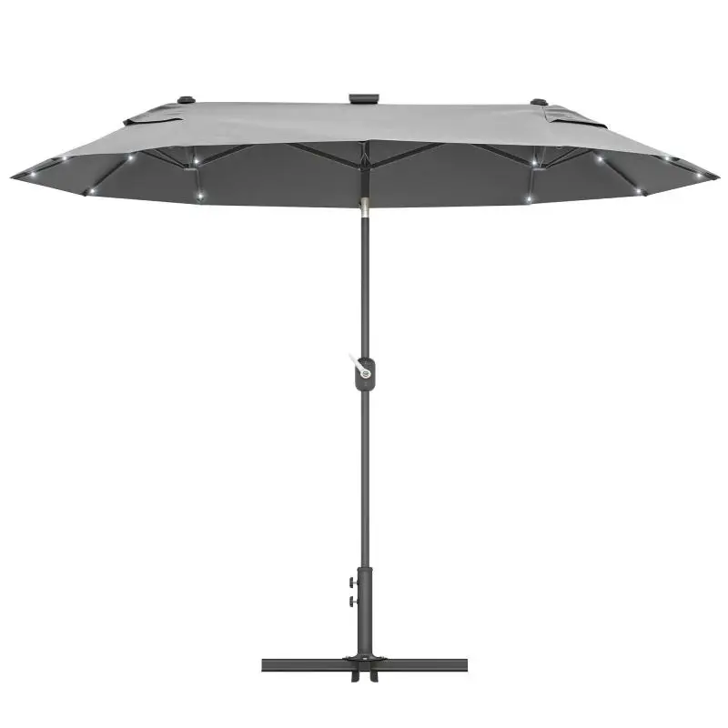Double Parasol with Solar Lights, Grey