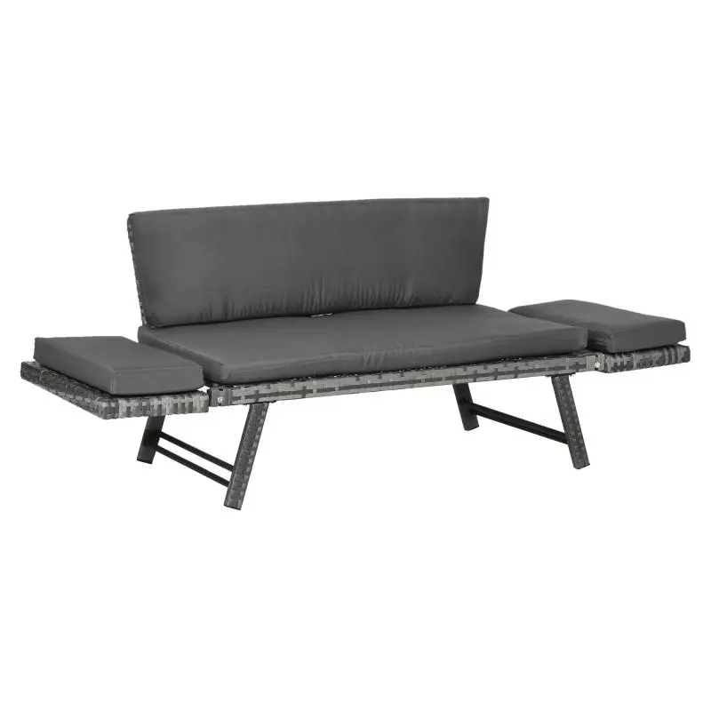 2-Seater Rattan Garden Sofa with Cushions and Foldable Armrests