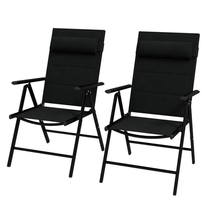 Set of 2 Folding Garden Chairs, Black