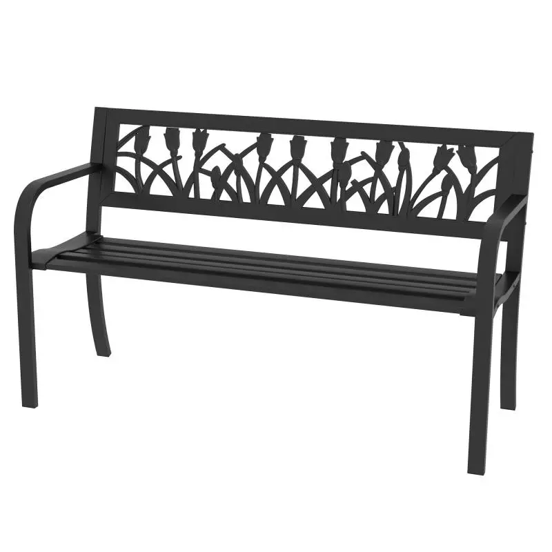 2-Seater Steel Garden Bench, Black