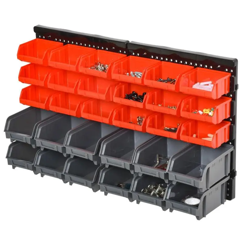 Wall-Mounted Tool Rack with 30 Bins