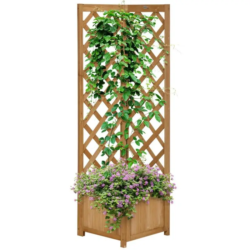 Fir Wood Garden Planter with Trellis, 40 cm