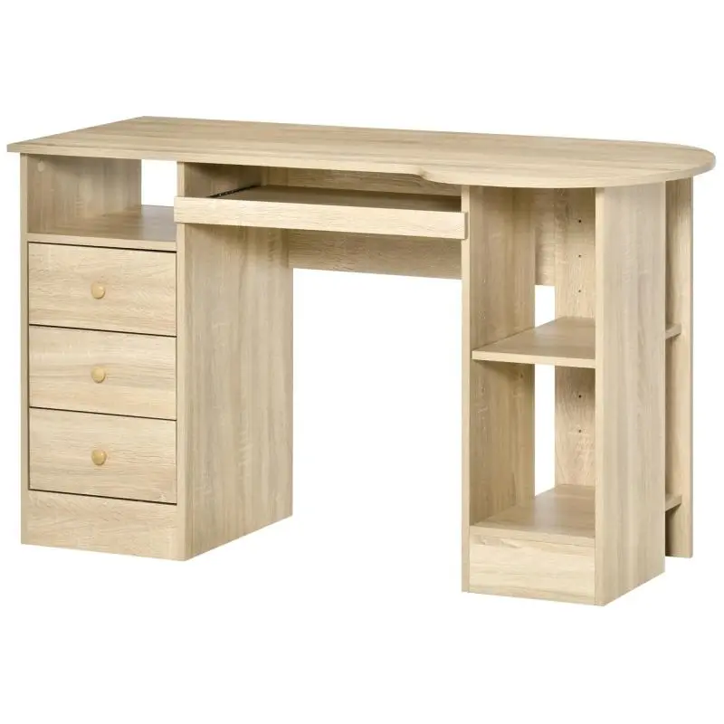 Wooden Office Desk with Shelves and Drawers, 125 cm