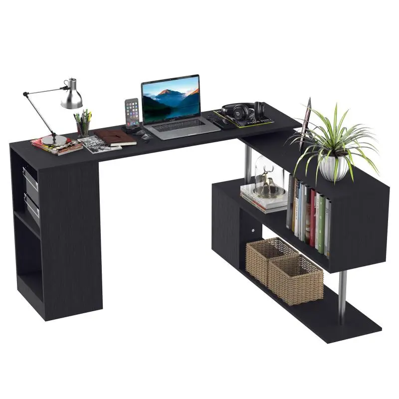 Corner Desk with Shelf, 140 x 120 x 78 cm, Black