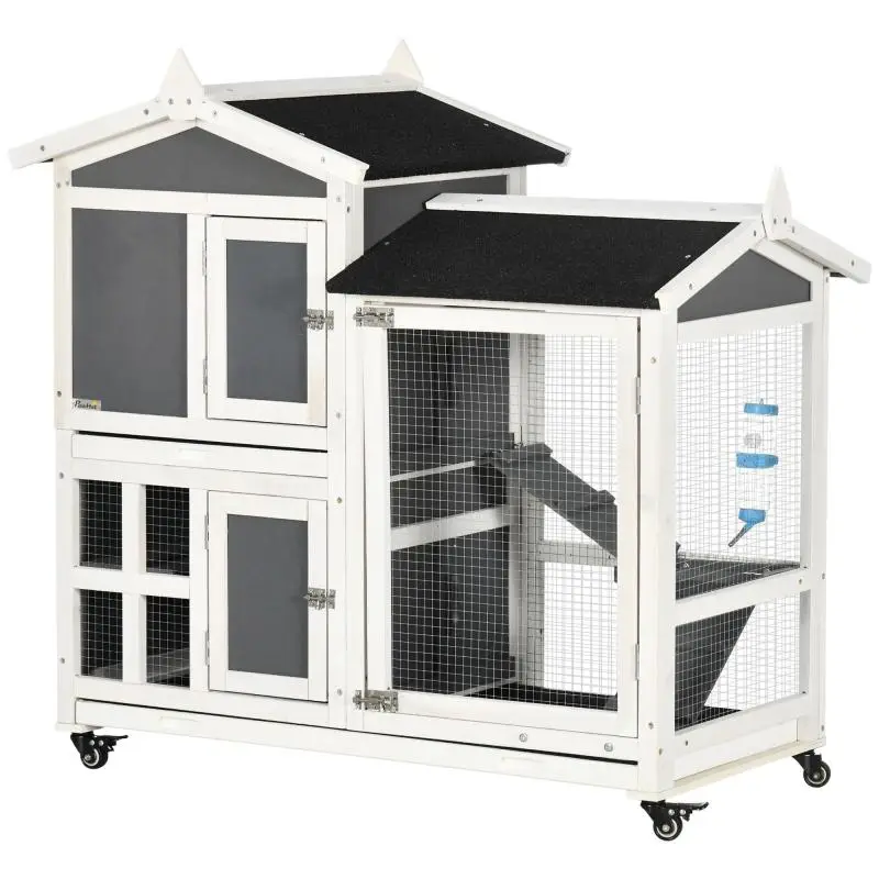 Wooden Rabbit Hutch for 2 Rabbits, 110 x 60 x 104 cm