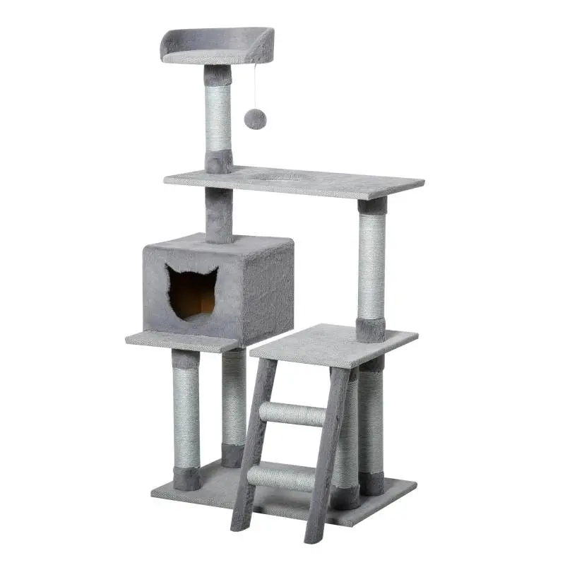 Multi-Level Cat Scratching Tree, 124 cm, Grey