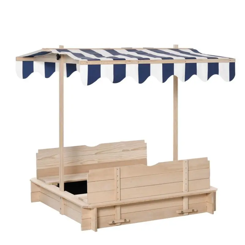 Wooden Children’s Sandpit with Sunshade, Bench and Lid