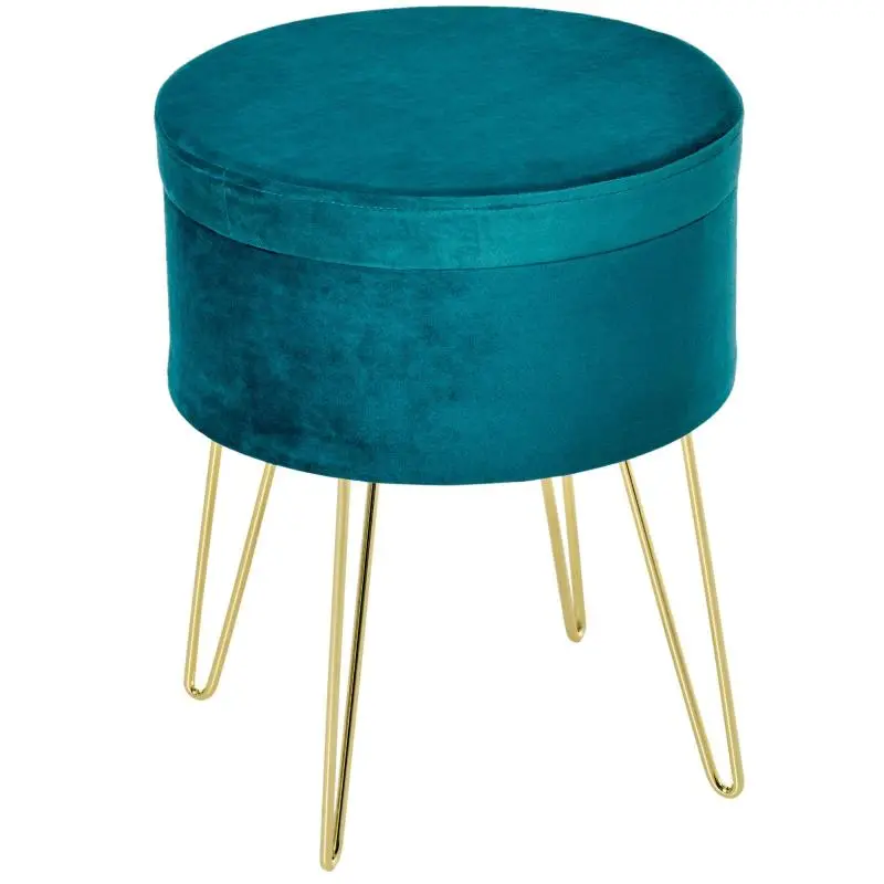 Storage Pouf with Wooden Lid and Green Velvet Seat