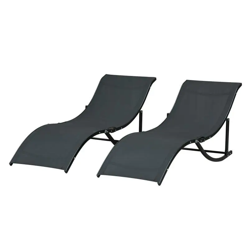 Set of 2 Foldable Garden Loungers, 61 × 165 × 63 cm