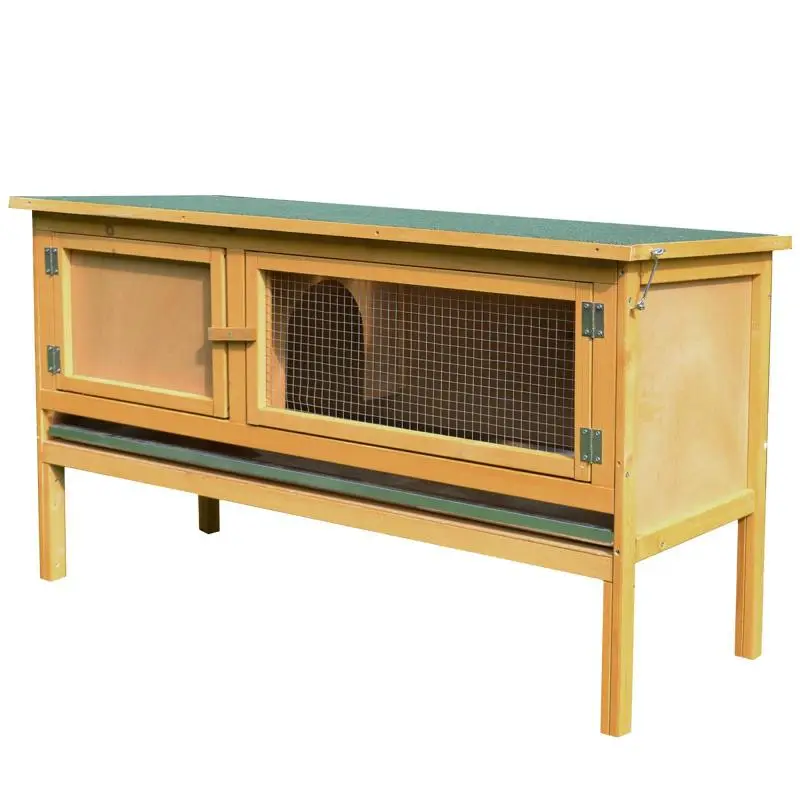 Wooden Rabbit Hutch with Hinged Roof, 115 cm, Light Yellow