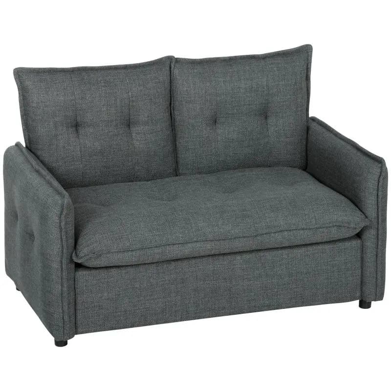 2-seater sofa, modern living room sofa 131 cm with padded seat, spring cushions, linen fabric, dark grey
