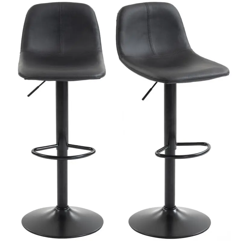 Set of 2 Height-Adjustable Bar Stools, Black