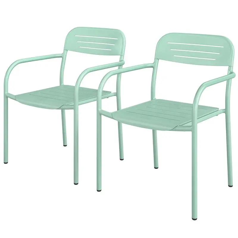 Set of 2 Stackable Garden Chairs with Armrests