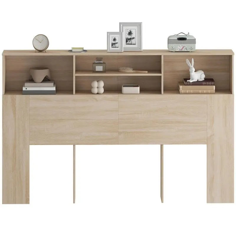 Freestanding Headboard with 4 Open Compartments