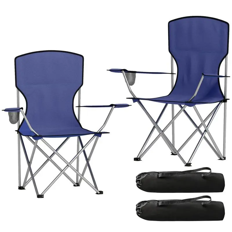 Set of 2 Folding Camping Chairs with Cup Holder