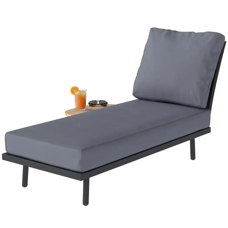 Garden Chaise Longue with Side Shelf, Grey