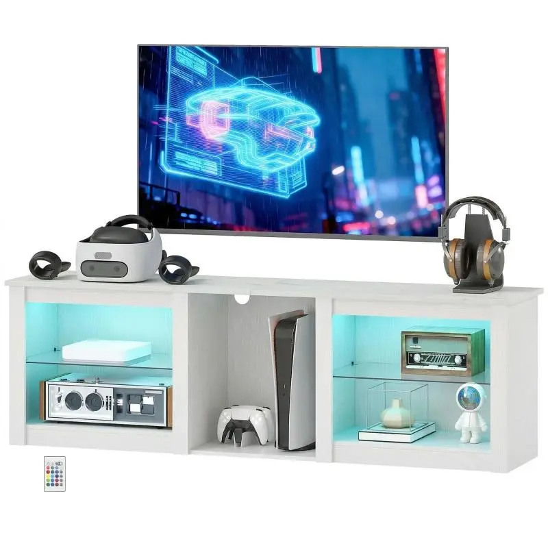 TV Stand with LED Lighting, 160 cm, White