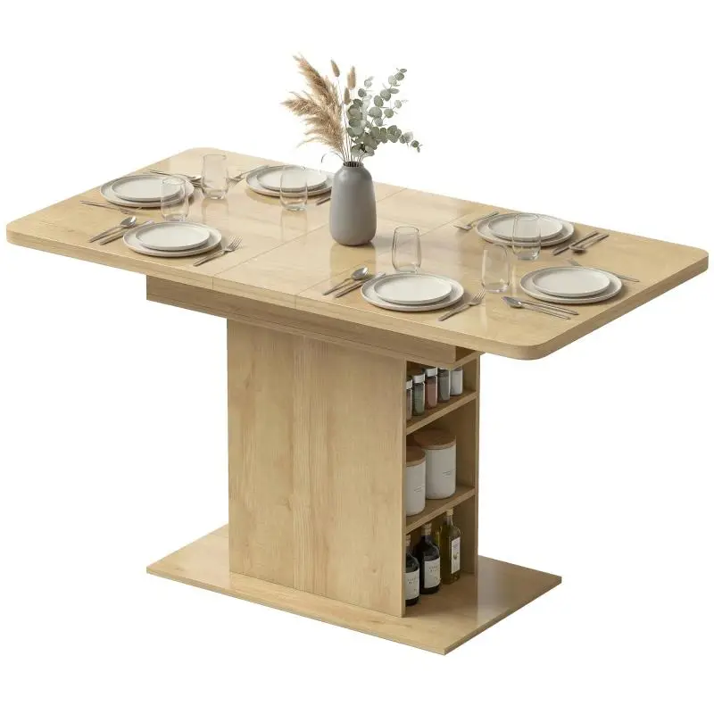 Extendable Rectangular Dining Table, Natural Wood