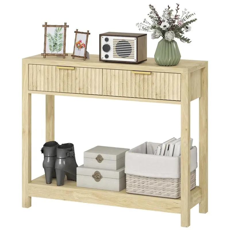 Console Table with 2 Drawers and Shelf, 90 cm