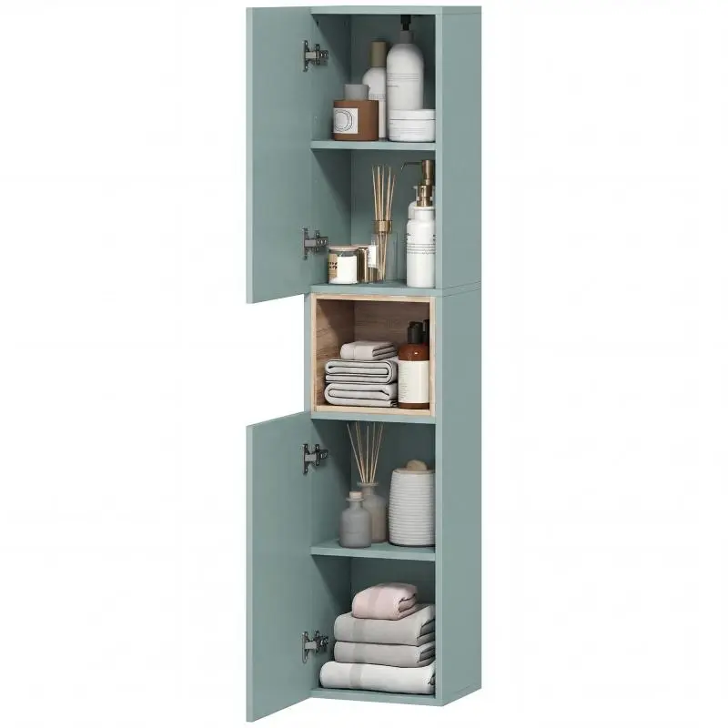 Bathroom Tall Cabinet with 2 Doors and Open Shelf