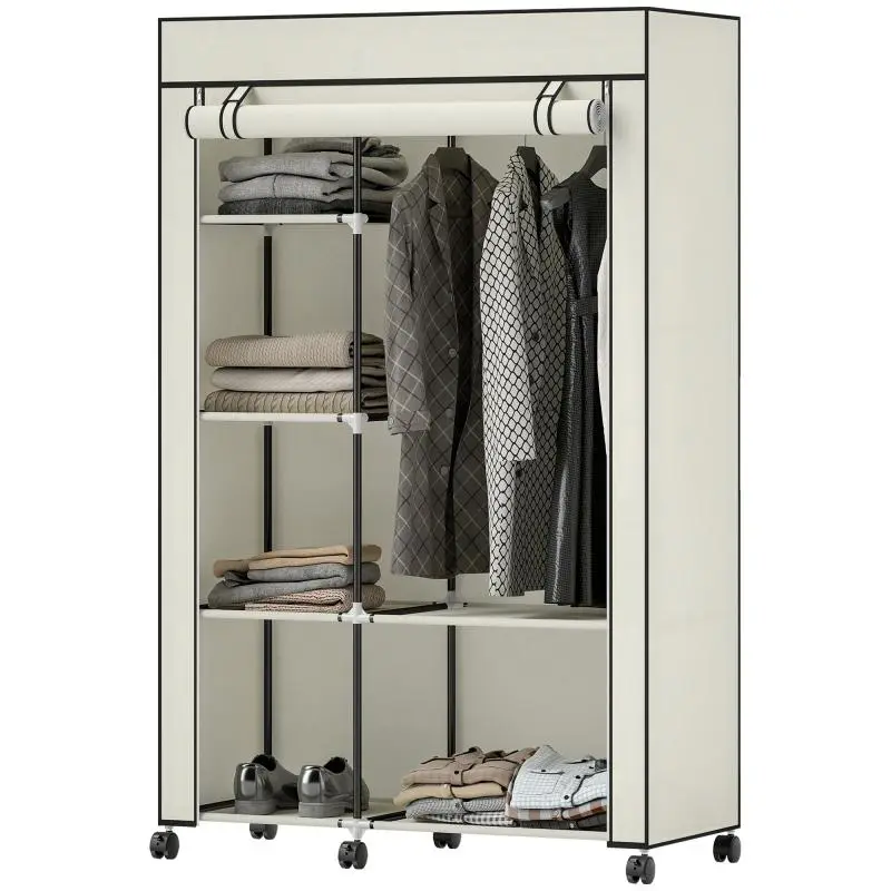 Fabric Wardrobe with 6 Castors, 103 cm