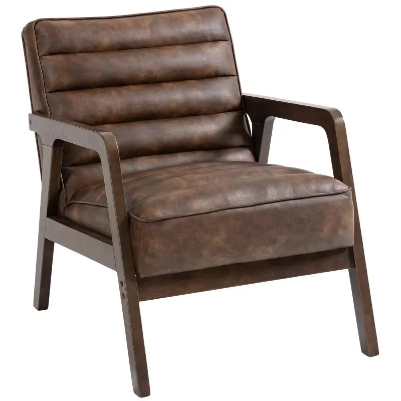 Living Room Armchair, Brown PU Upholstery