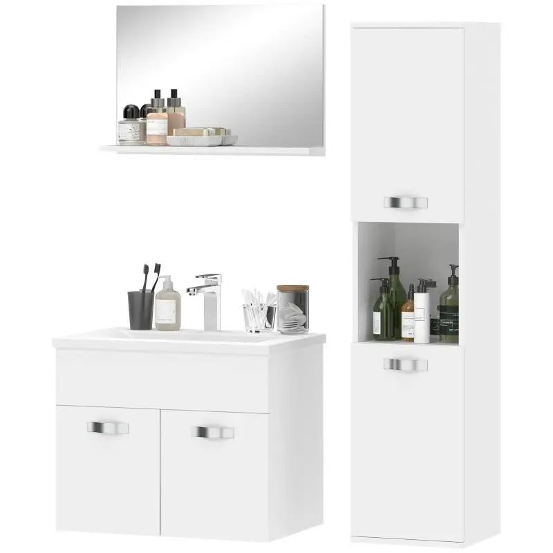 4-Piece Wall-Mounted Bathroom Furniture Set, White