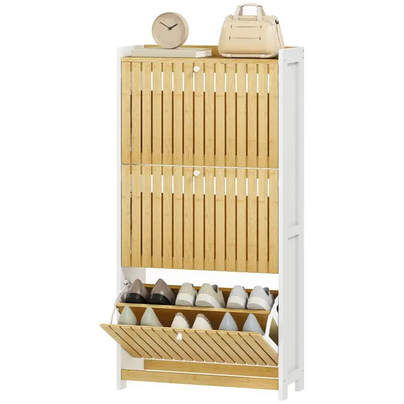 Shoe Cabinet with 3 Tilt-Out Compartments