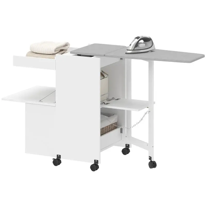 Ironing Cabinet with Folding Board and Caster Wheels