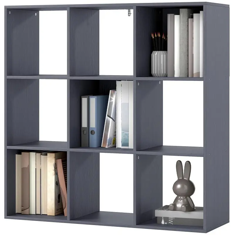 3-Tier Bookcase with 9 Compartments, Grey