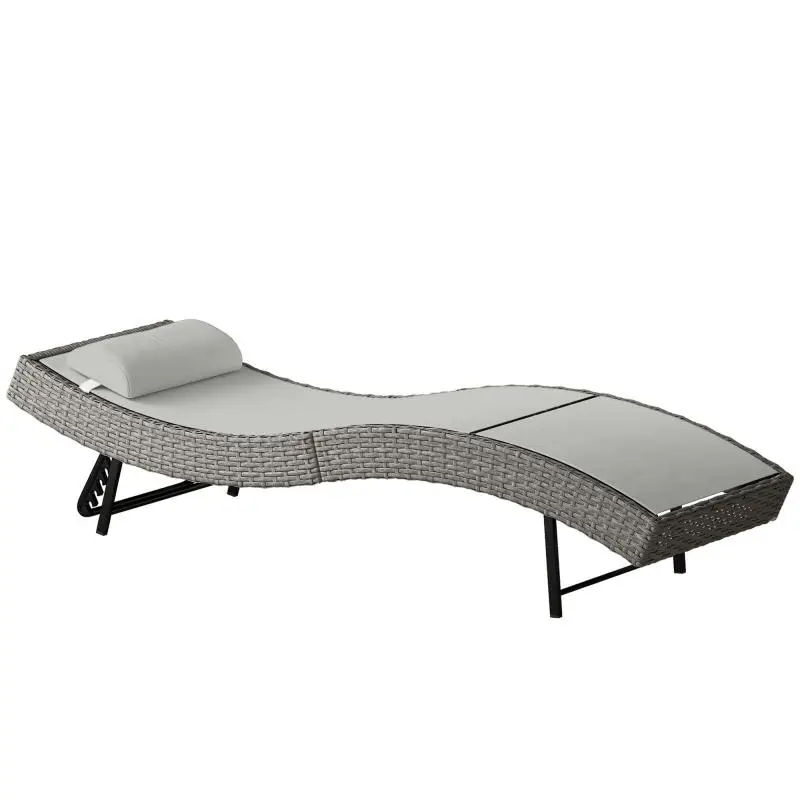 Woven Resin Chaise Lounge with Adjustable Backrest, Grey