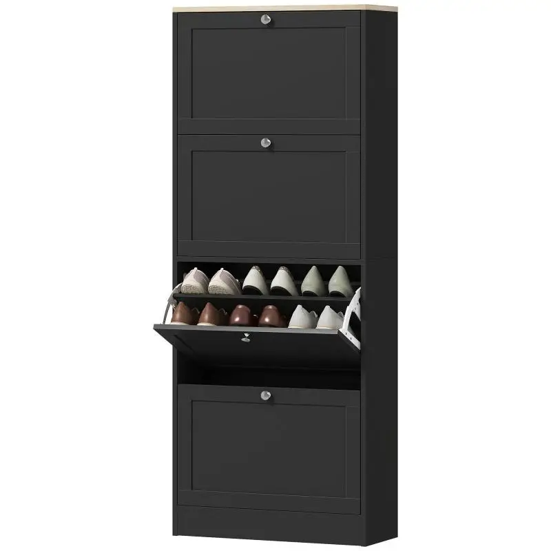 24-Pair Shoe Cabinet with 4 Tilt-Out Drawers
