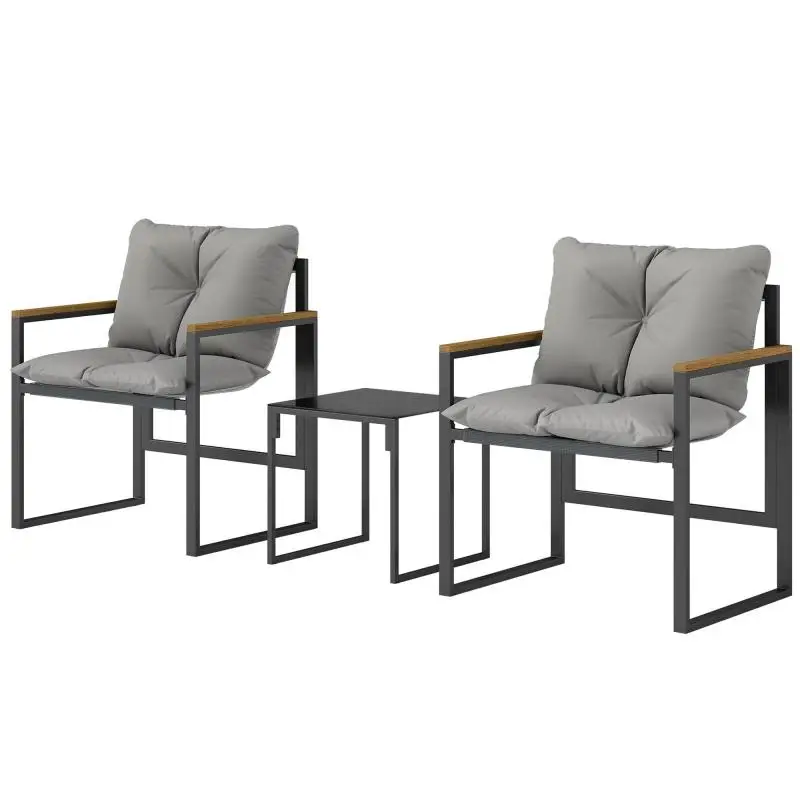 3-Piece Garden Bistro Set with Cushions, Grey