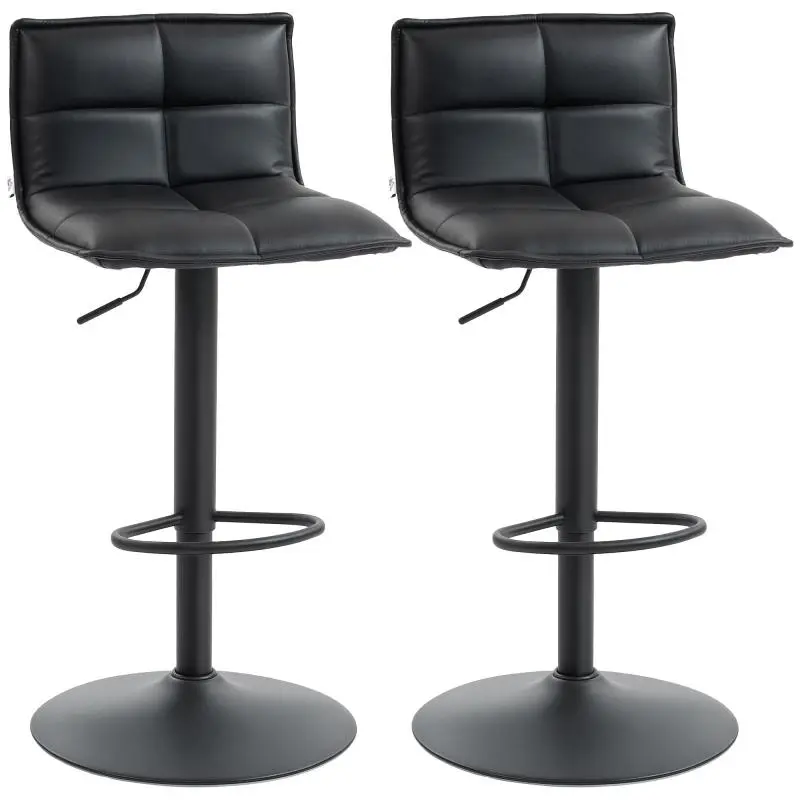 Set of 2 Height-Adjustable Bar Stools, Black