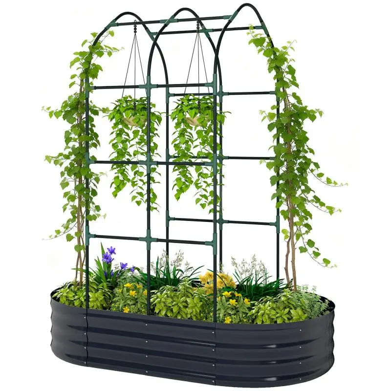 Metal Planter with Arched Trellis, Dark Grey