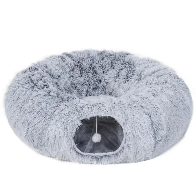 Indoor Cat Tunnel Bed, Light Grey