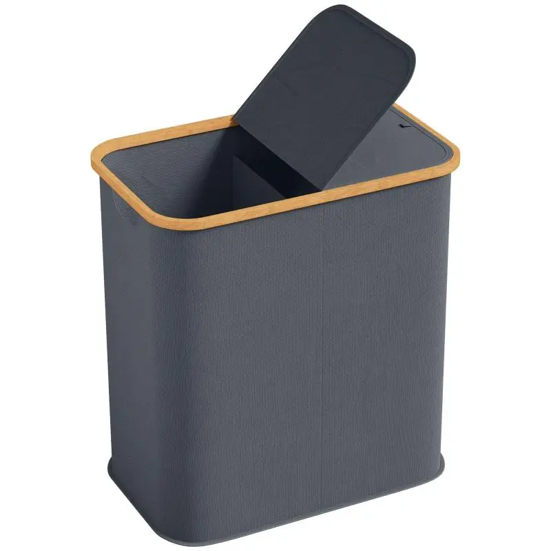 80 L Foldable Double Laundry Hamper, Grey