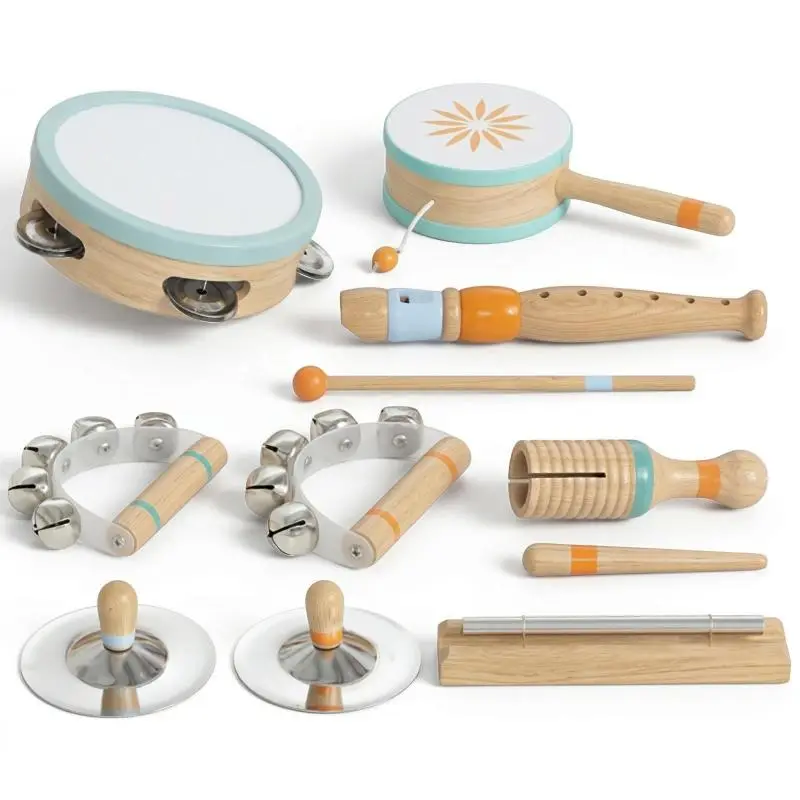 Children's Wooden Musical Instruments Set, 10 Pieces