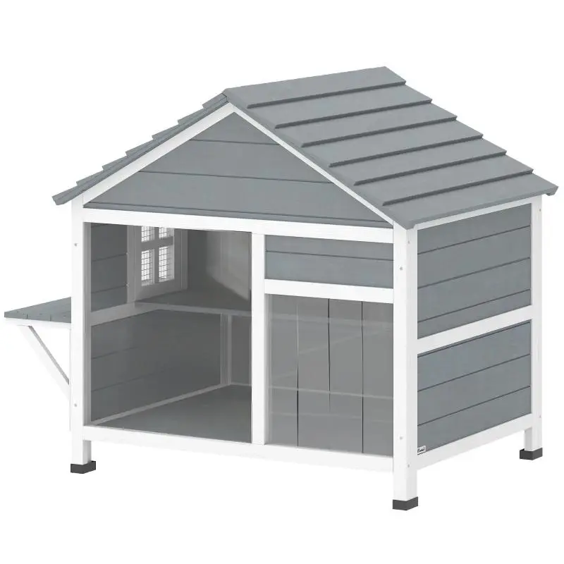 Outdoor Cat House with Roof and Window, Grey