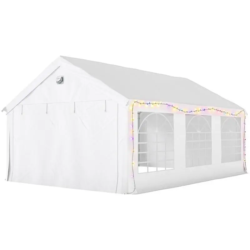 Party Tent, Barnum Frame, Galvanized Steel, Reinforcing Bars, 4 Side Walls, Windows, UPF 30+, 4x6m, White