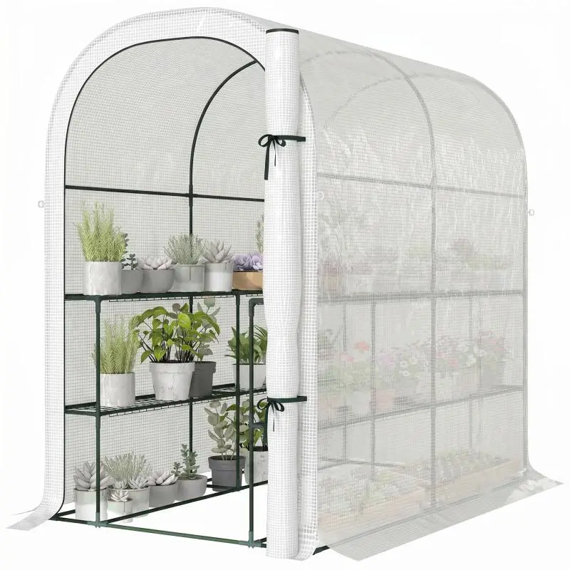 Garden Greenhouse with Shelves, 123 × 187 × 189 cm, White