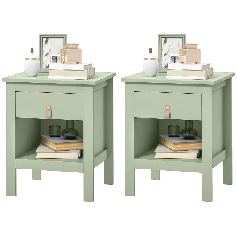 Set of 2 Bedside Tables with Drawer and Open Compartment