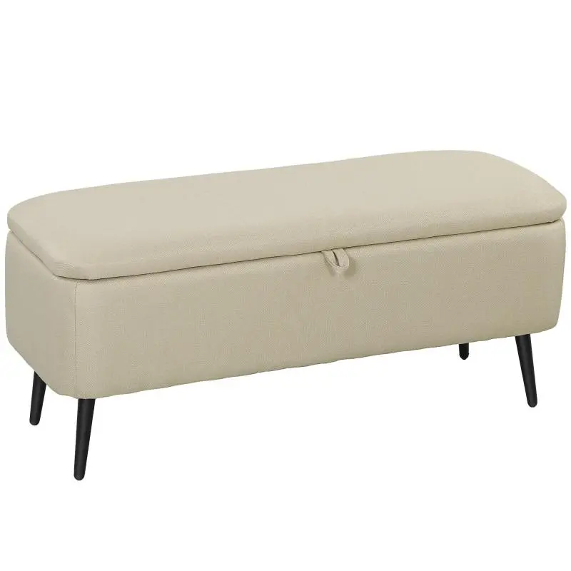Upholstered Storage Bench, 101 cm, Grey